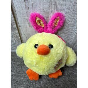 Hugfun Yellow Round Plush Duck With Pink Bunny Ears
